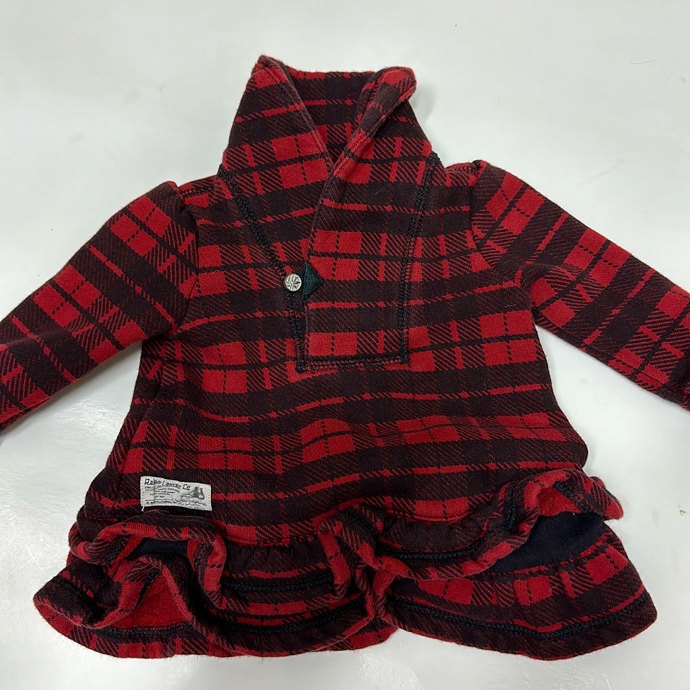 Ralph Lauren baby girl shawl collar ruffled plaid dress 6 months